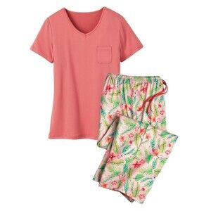 NEW Sz Small Coral Shirt & Capri Pants 2 Pc Comfy Pajama Lounge Set MOON BEAMS